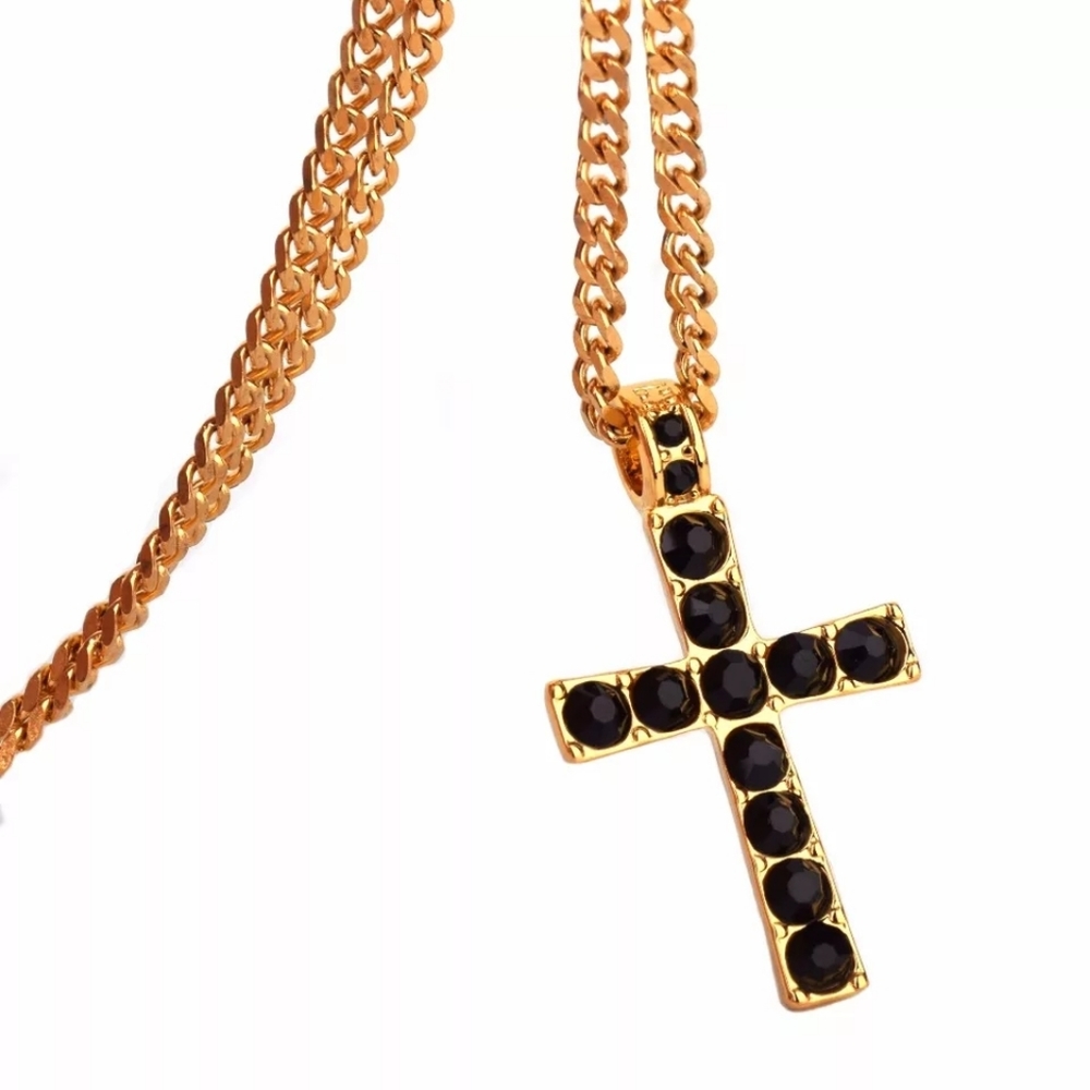 Gold Color Cross Pendant Necklace Religious Iced R
